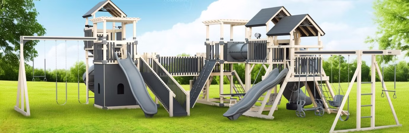 Premium vinyl playset with fort and slides