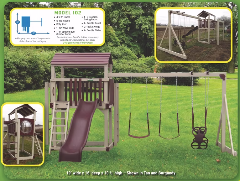 Vinyl playset with climbing wall and slide